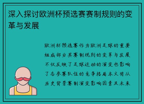 深入探讨欧洲杯预选赛赛制规则的变革与发展